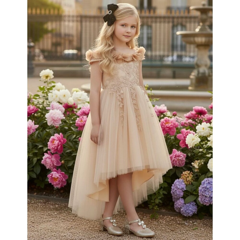 Trish Scully BELLE GOWN GOLD Girl's Flower Girl Dress Tulle Floral Size 6